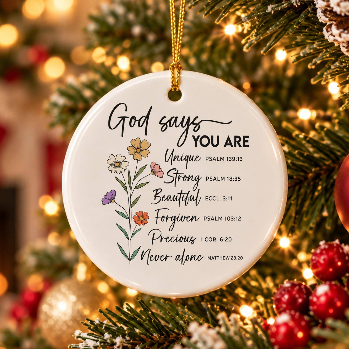 Inspirational Floral Scripture Ceramic Ornament Gift