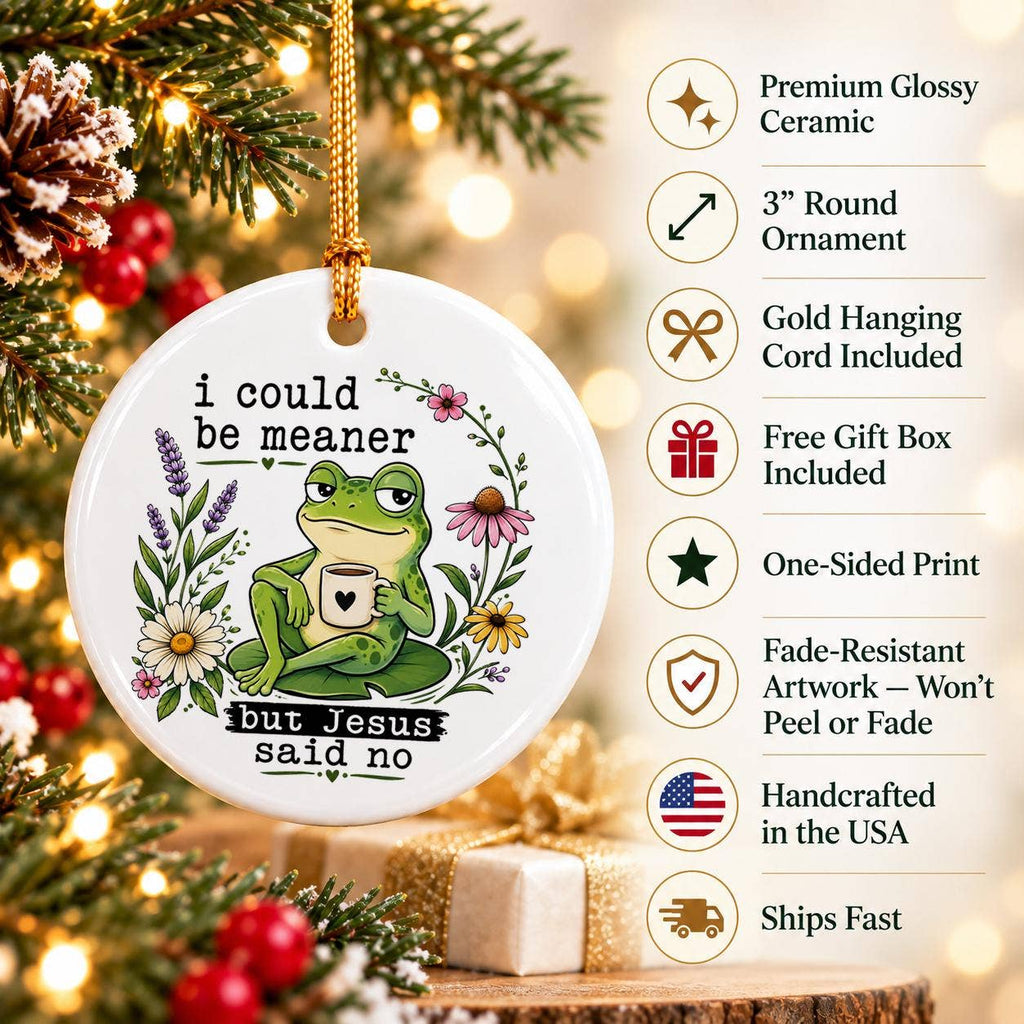 Humorous Frog with Jesus Quote Ceramic Holiday Ornament Gift