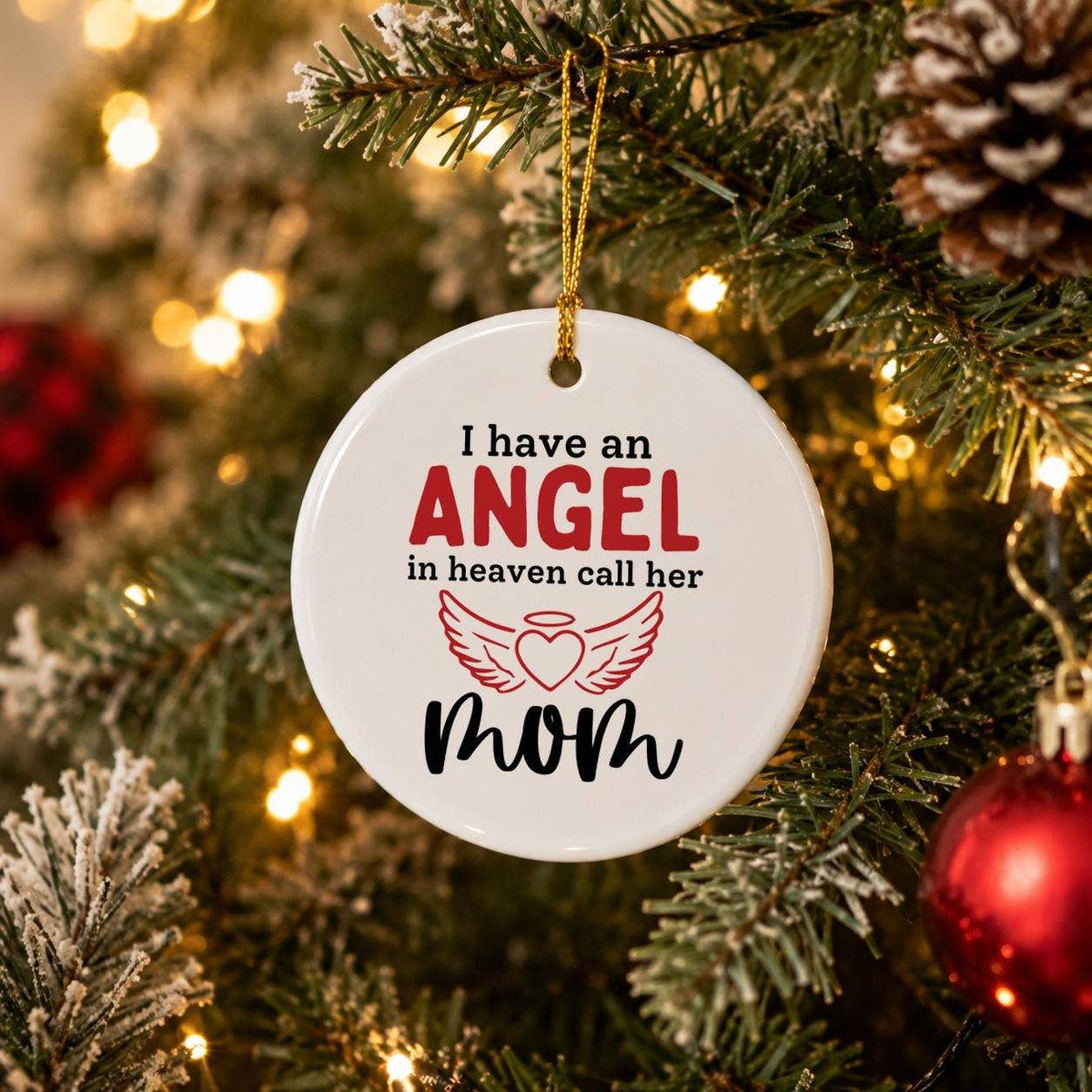 Mom Memorial Angel Ornament - Ceramic Winged Heart Tribute