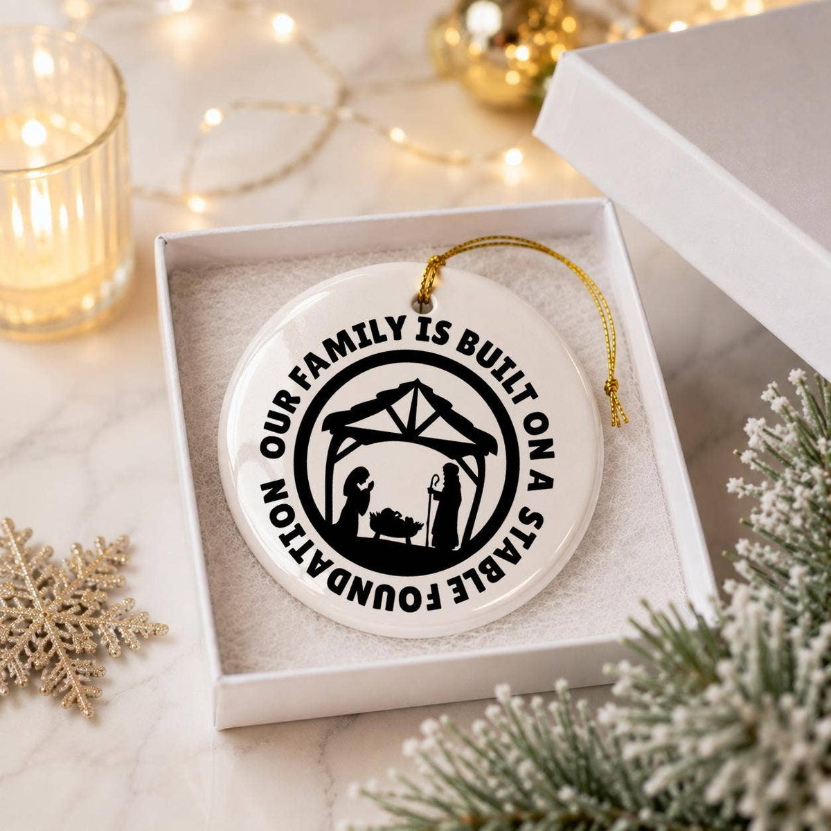 Nativity Ceramic Ornament with Inspirational Family Message