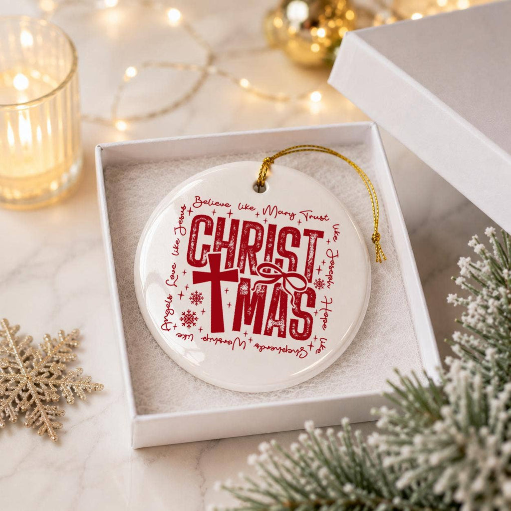 Red Christmas Cross Ceramic Ornament with Gift Box