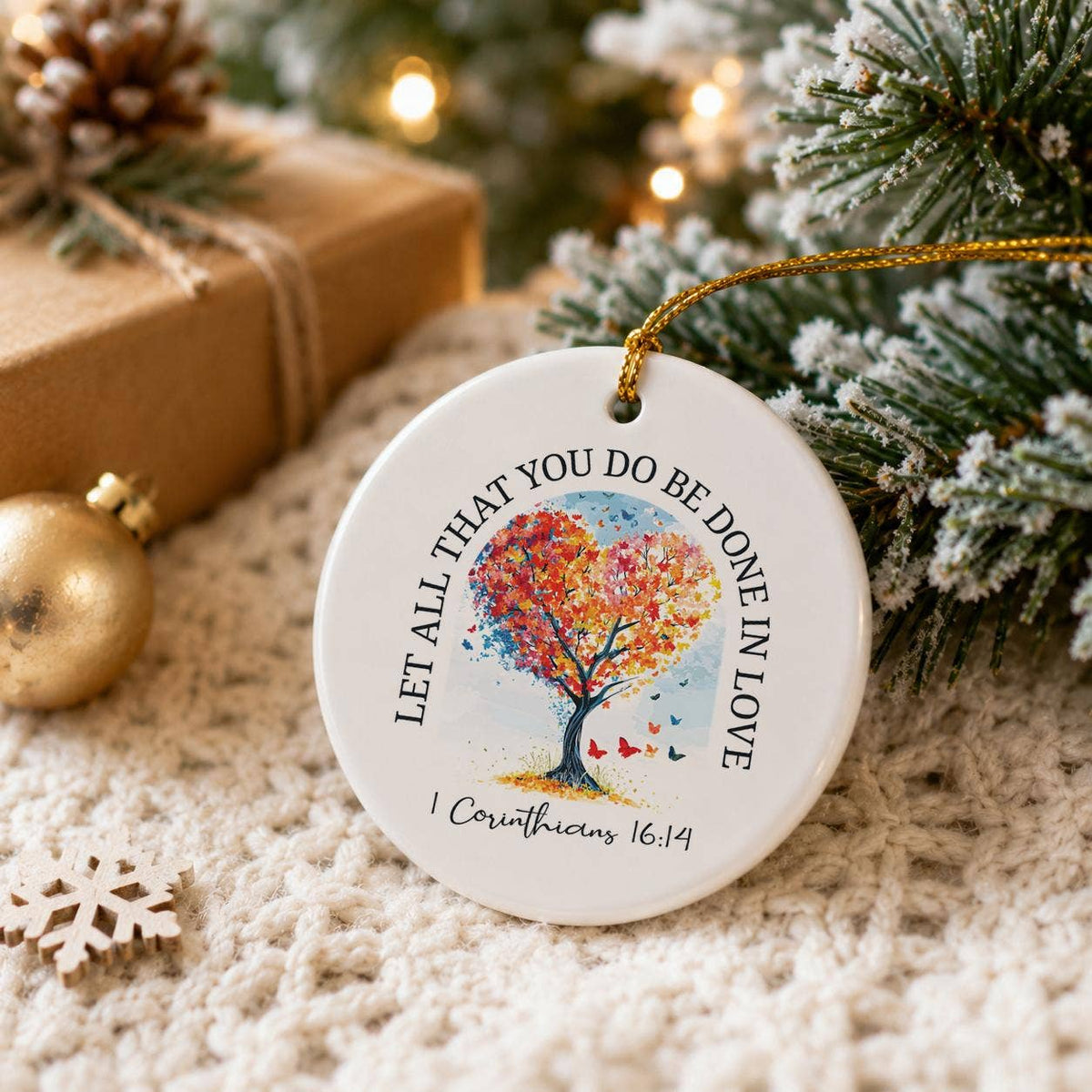 Tree of Love Ceramic Ornament with Heart-Shaped Tree Design