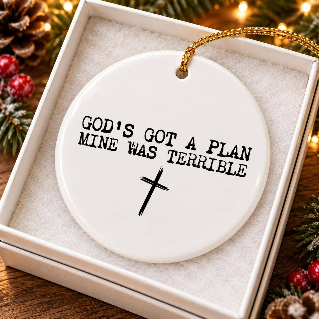 Gods Plan Ornament: Ceramic Cross Christmas Gift Keepsake
