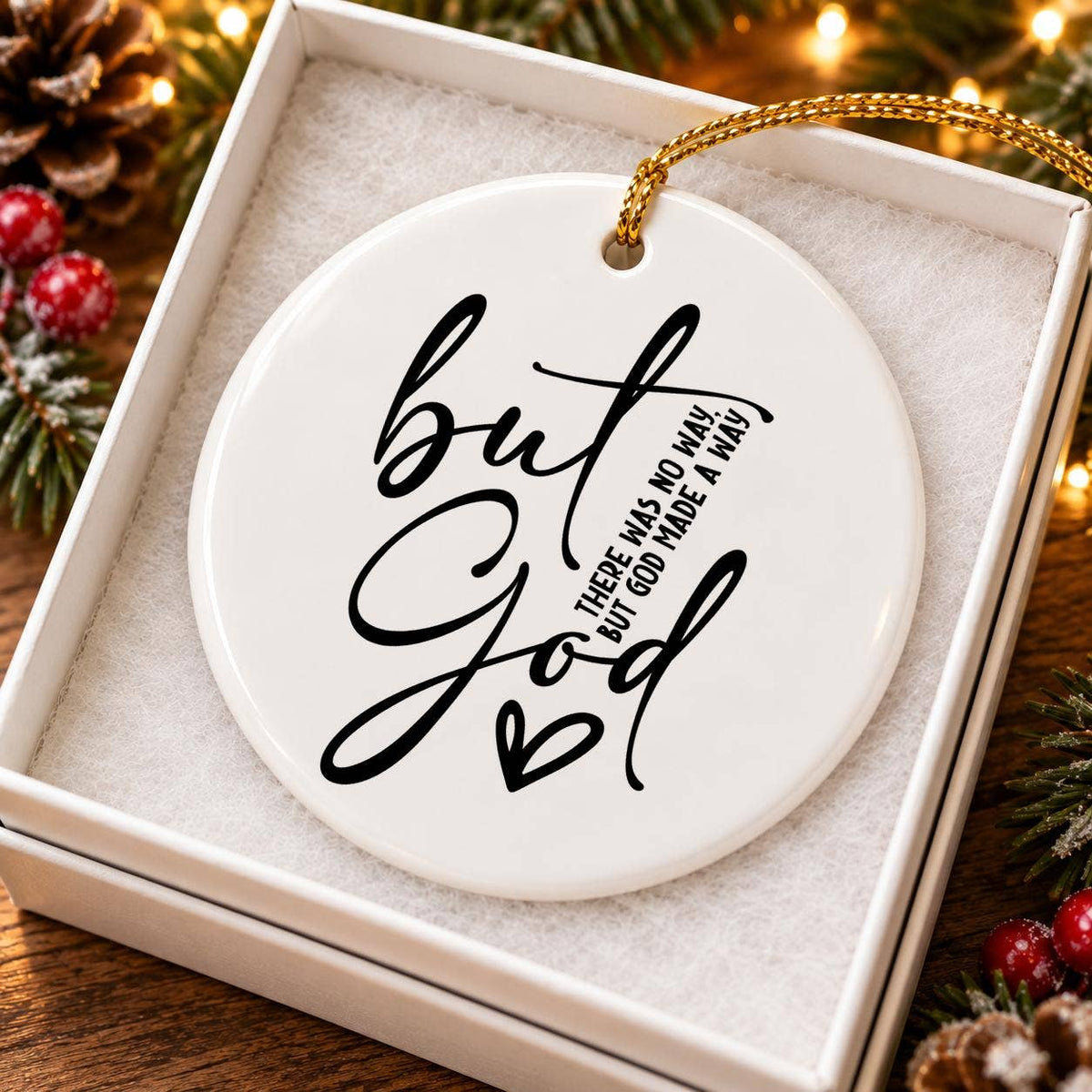 Inspirational 'But God' Ceramic Ornament with Gold Ribbon