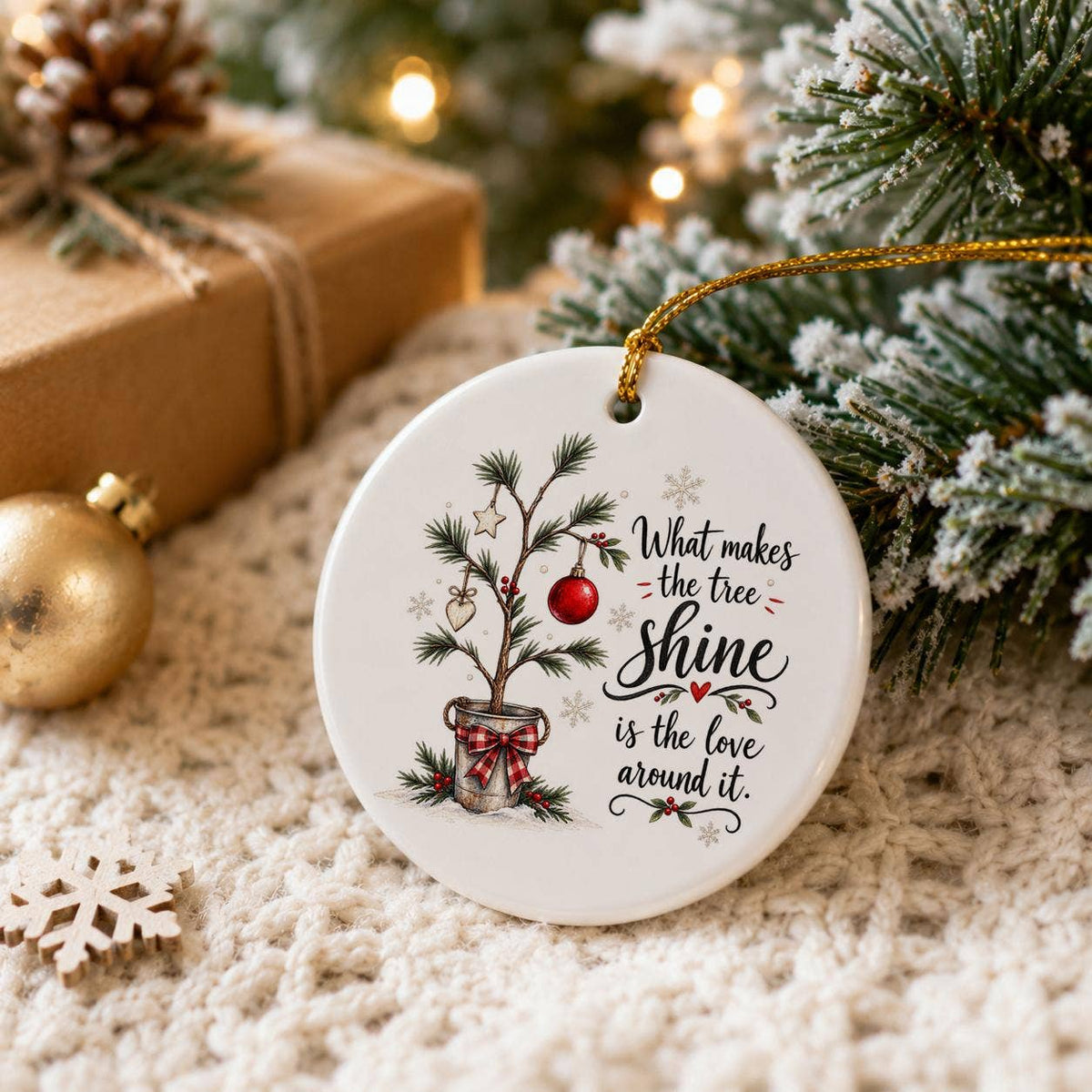 Heartfelt Sentiment Ceramic Ornament with Pine Tree & Stars