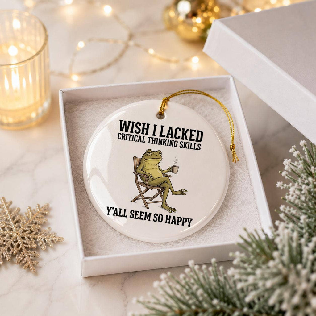 Whimsical Ceramic Frog Christmas Ornament with Gift Box