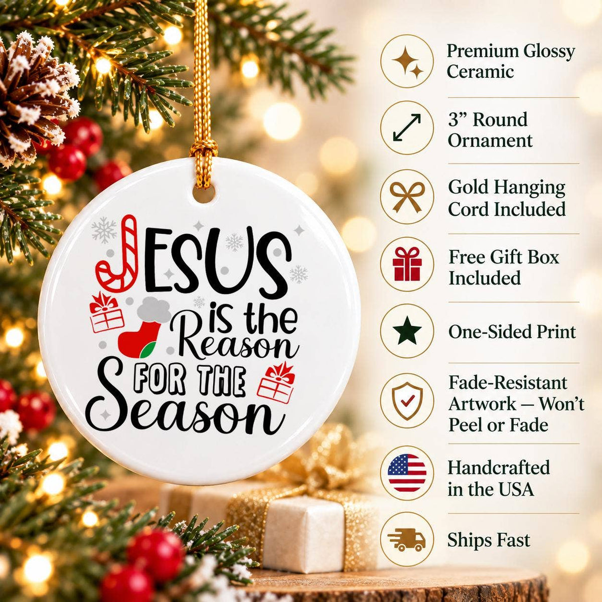 Jesus Reason Season Ceramic Christmas Ornament