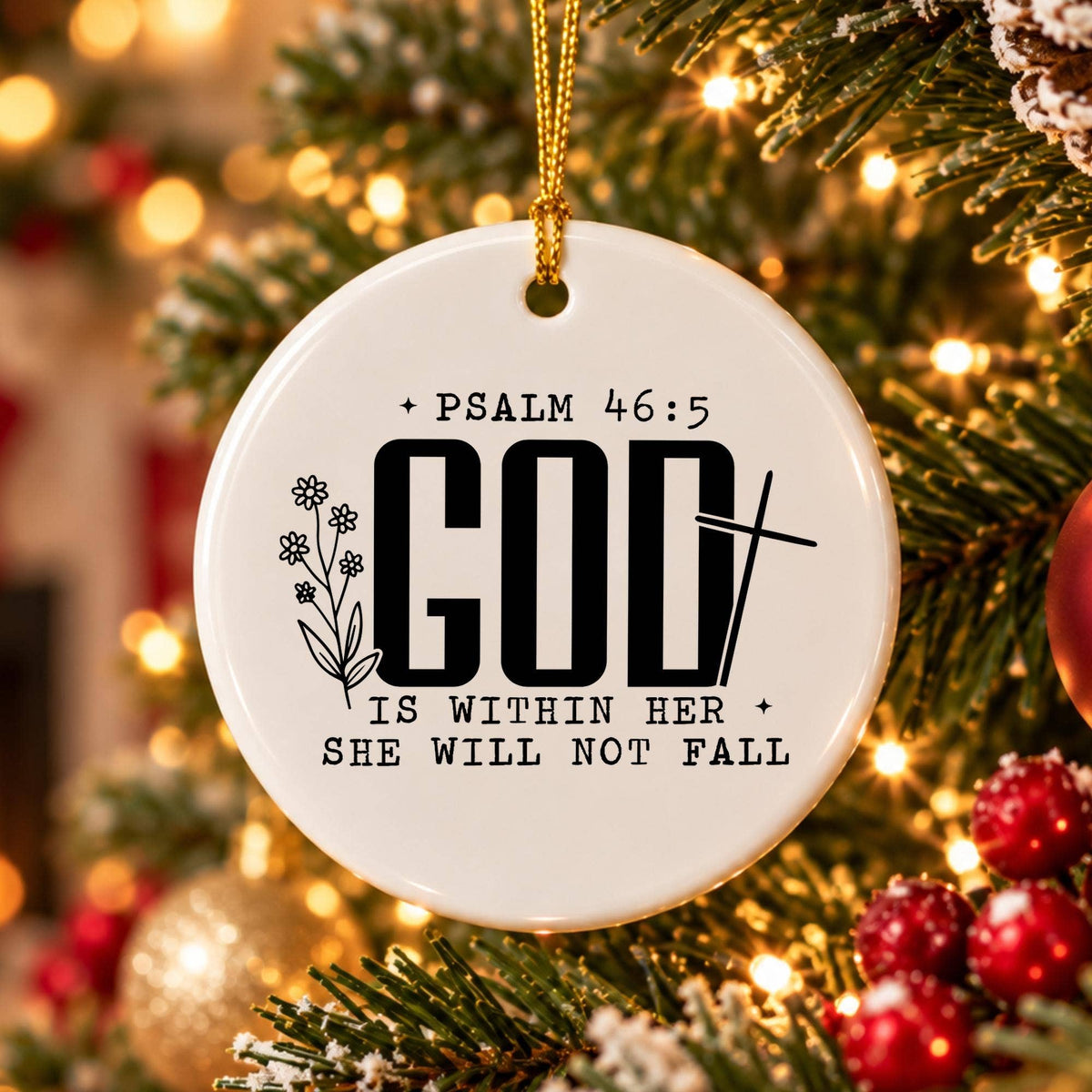 Psalm 46:5 Floral Ceramic Ornament with Cross Gift Box