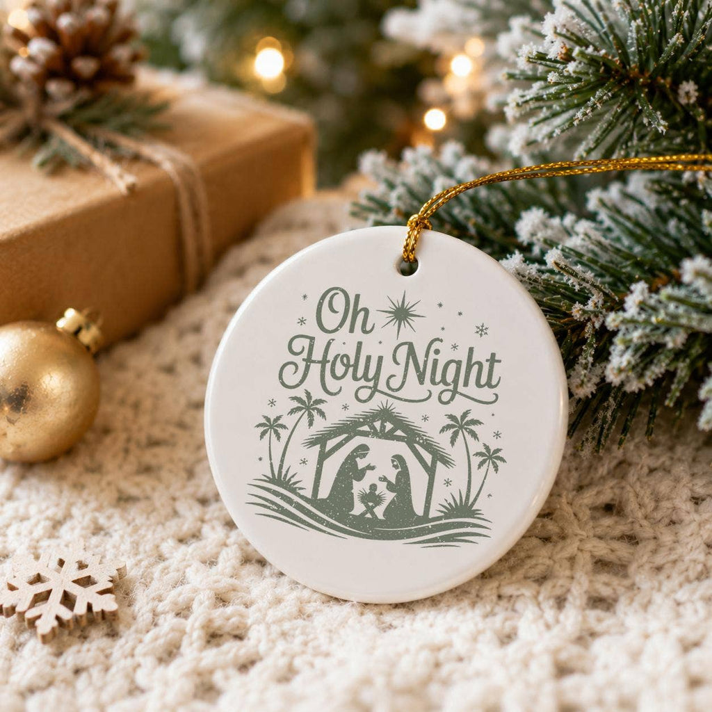 Oh Holy Night Nativity Ceramic Ornament with Mary and Jesus