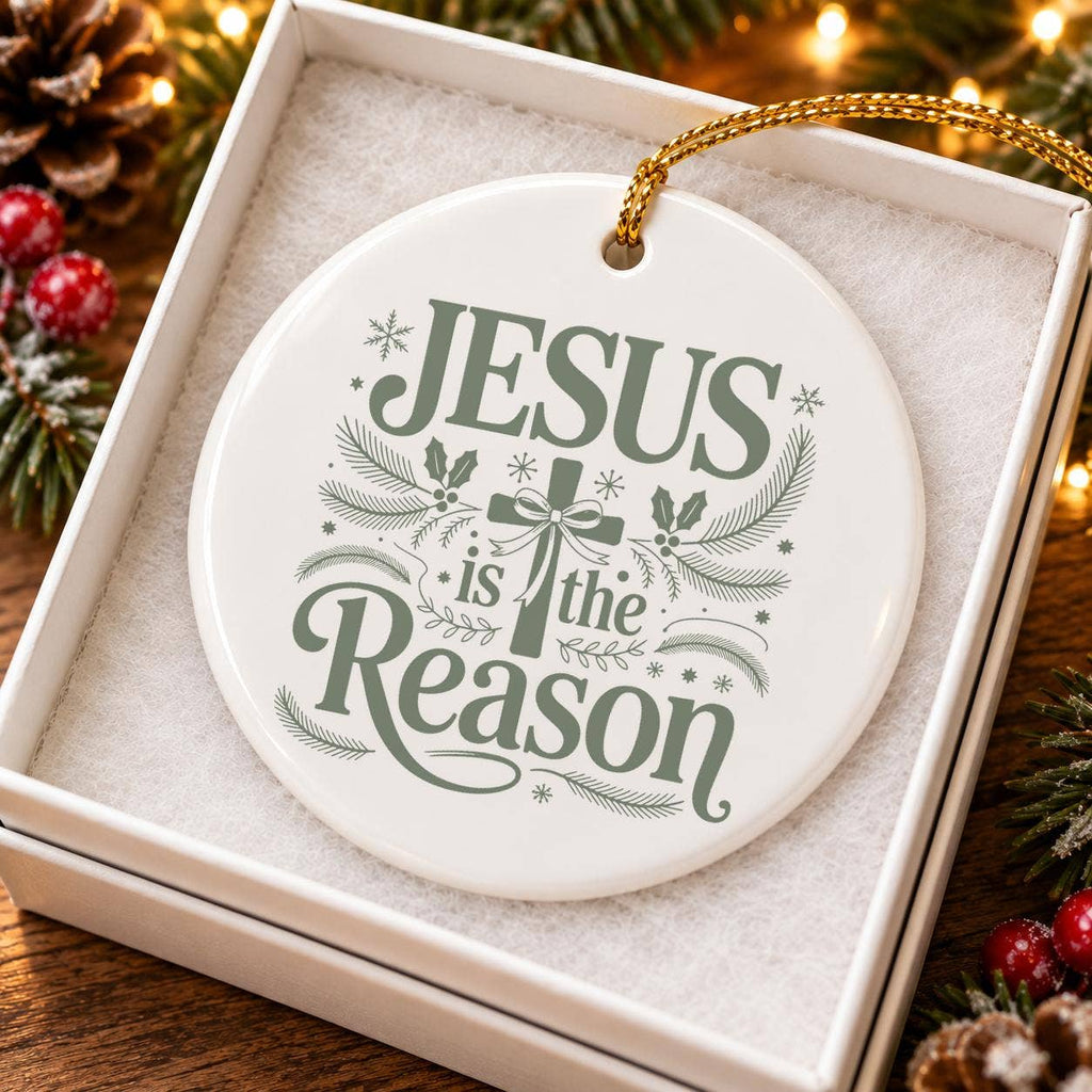 Jesus is the Reason Ceramic Ornament with Pine Motifs