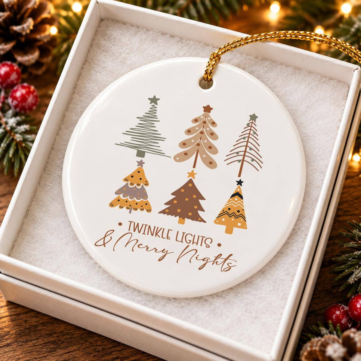 Twinkle Lights Merry Nights Ceramic Holiday Ornament
