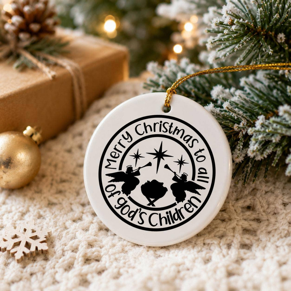 Merry Christmas Angels Ceramic Ornament Gift Boxed