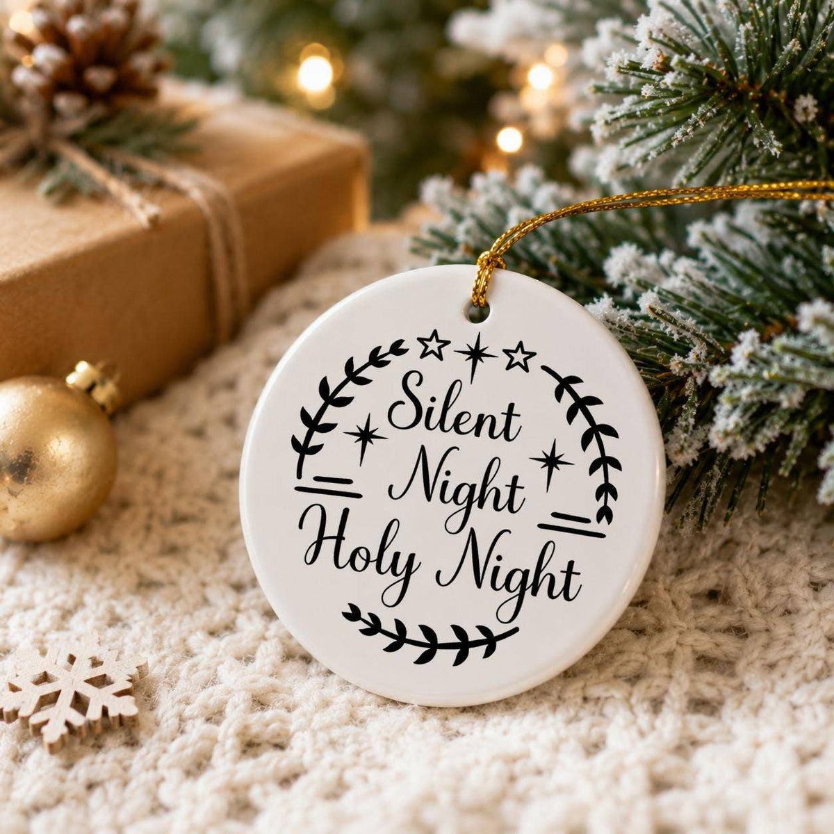 Silent Night Holy Night Ceramic Christmas Ornament