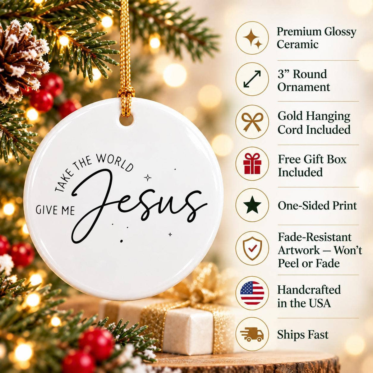 Faithful Ceramic Ornament: 'Give Me Jesus' Christmas Decor