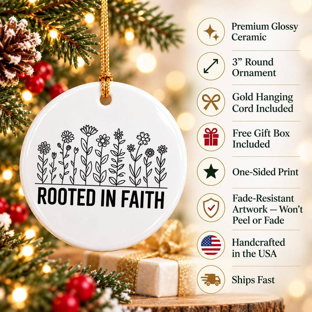 Rooted in Faith Floral Ceramic Holiday Ornament with Box