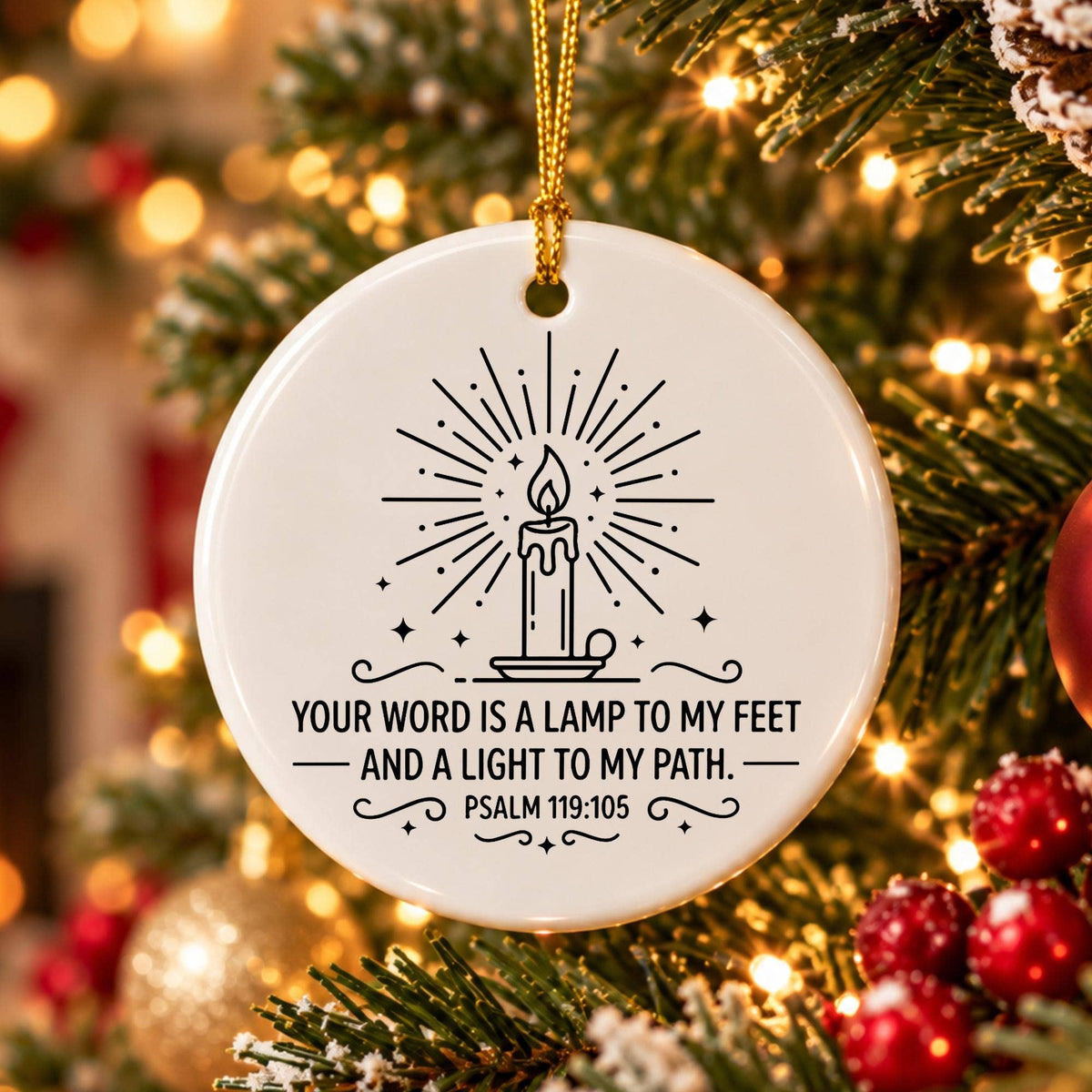 Spiritual Ceramic Ornament - Psalm 119:105 Candle Design