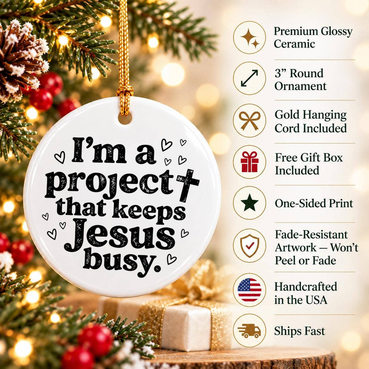 Inspirational Christian Ceramic Christmas Ornament