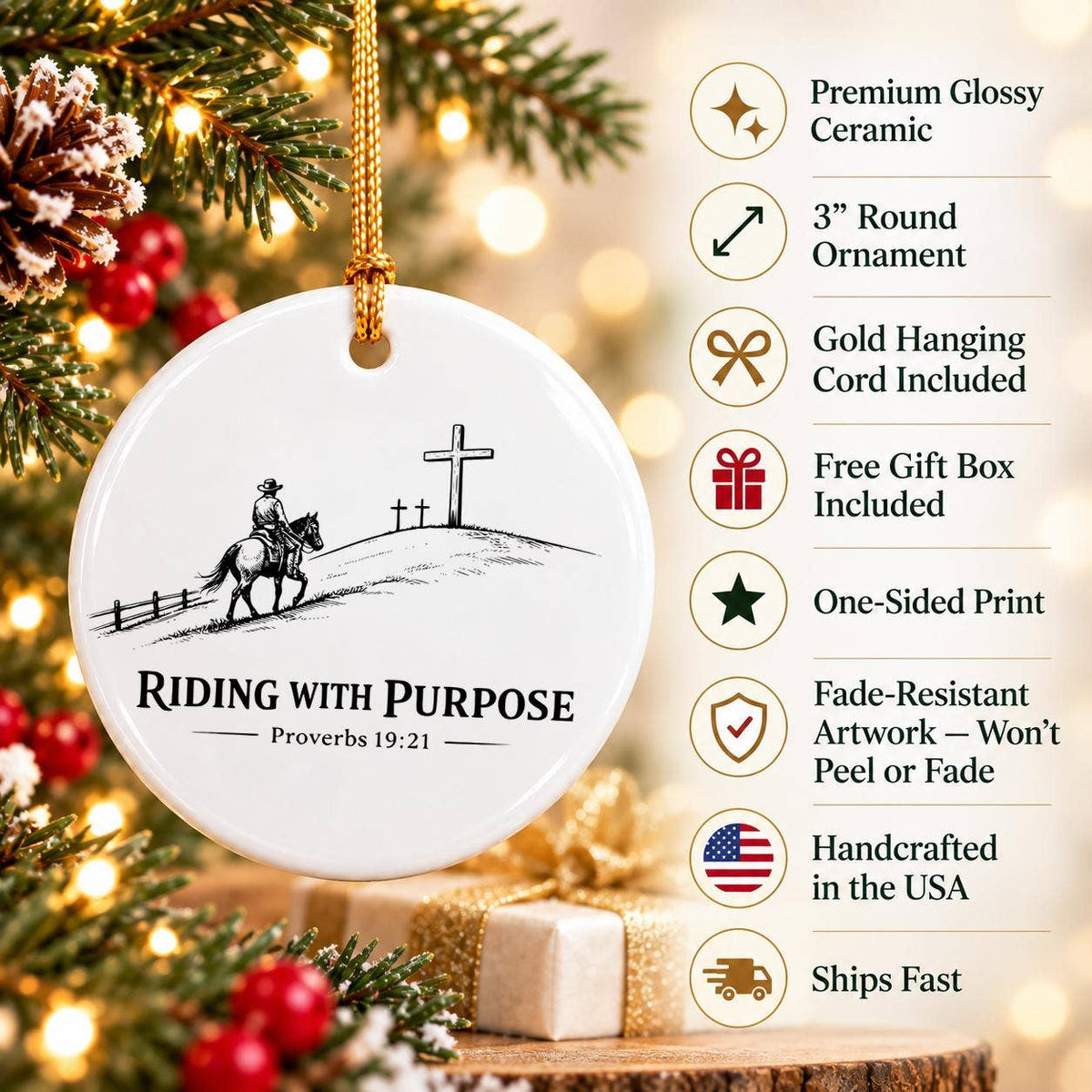Ceramic Ornament Gift – Riding with Purpose Proverbs 19:21