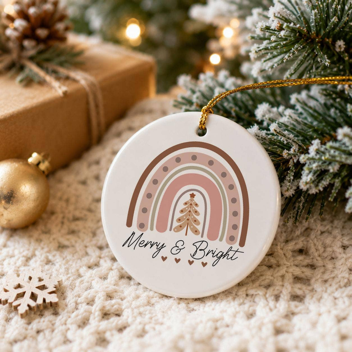 Merry & Bright Ceramic Rainbow Christmas Ornament