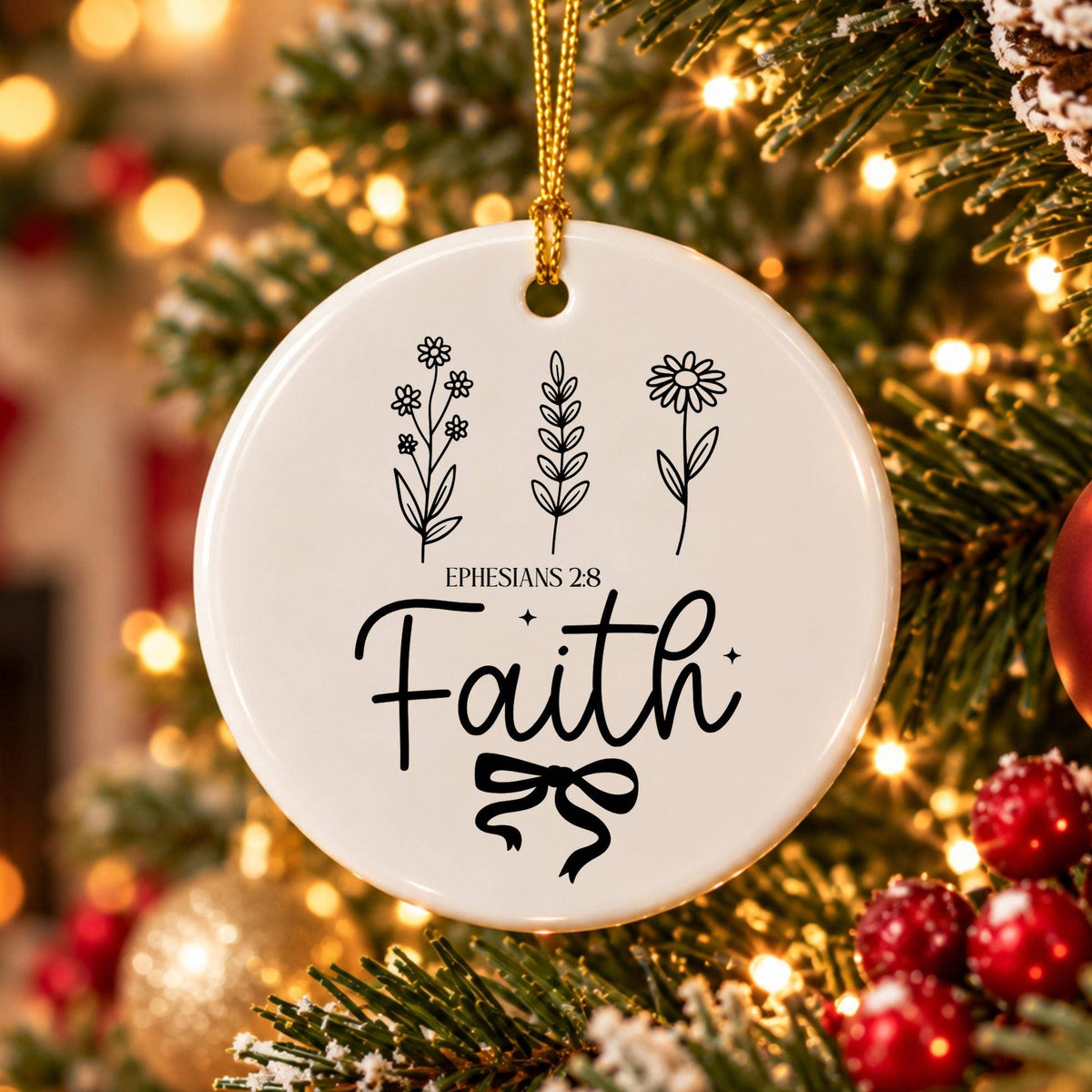 Elegant Faith Ornament: Ceramic Floral Christmas Keepsake