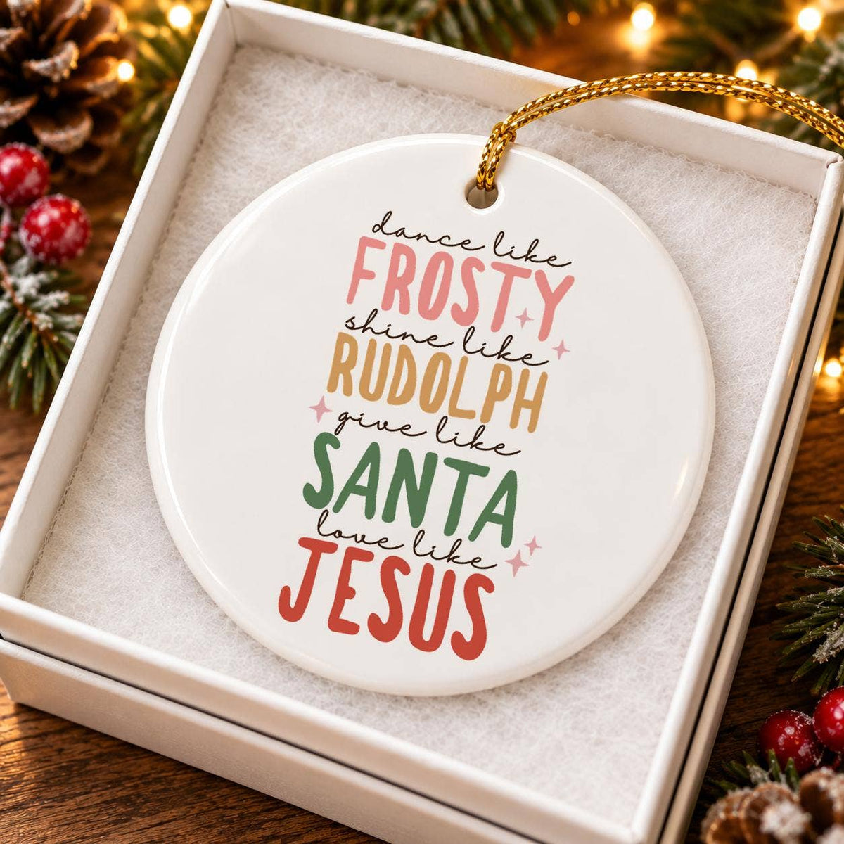 Ceramic Christmas Ornament: Frosty, Rudolph, Santa, Jesus