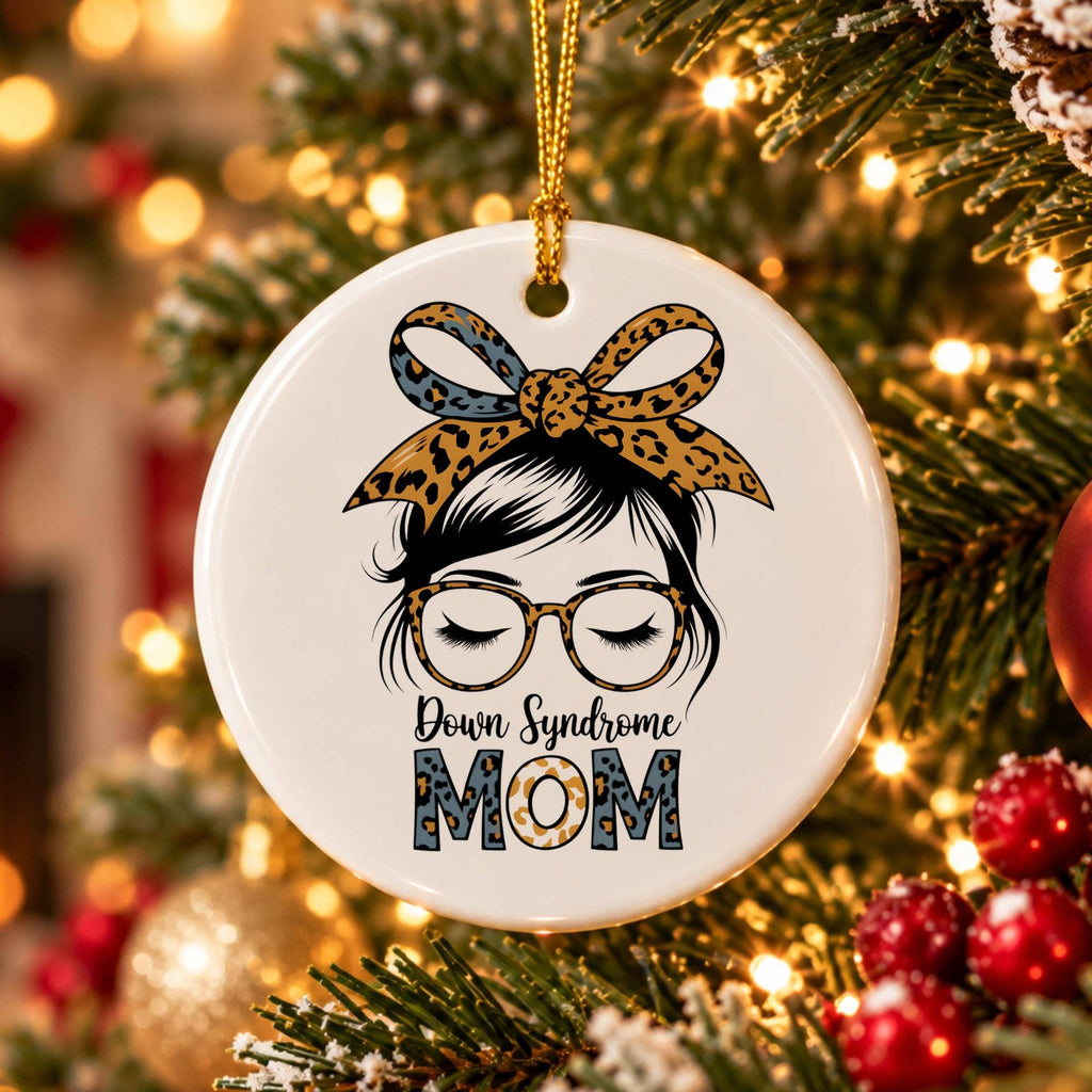 Down Syndrome Mom Ceramic Ornament with Bow - Heartfelt Gift