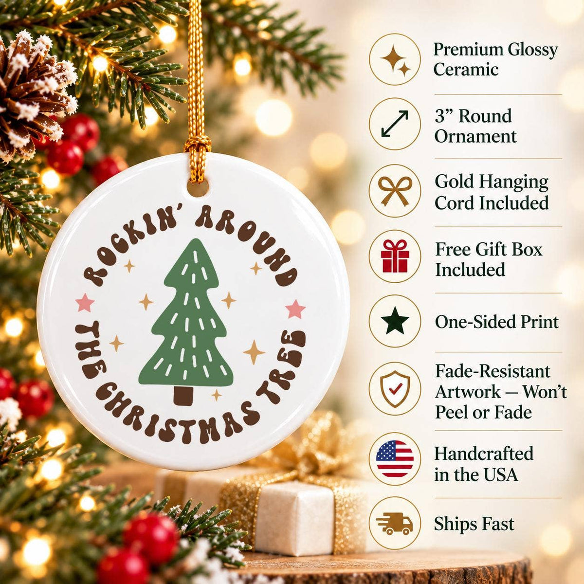Rockin Christmas Tree Ceramic Ornament Gift Boxed