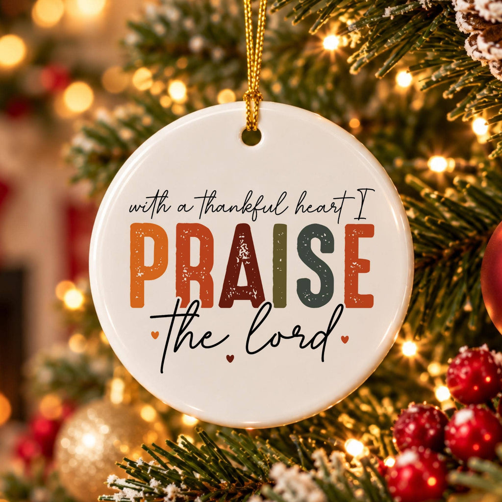 Thankful Heart Praise the Lord Ceramic Autumnal Ornament Set