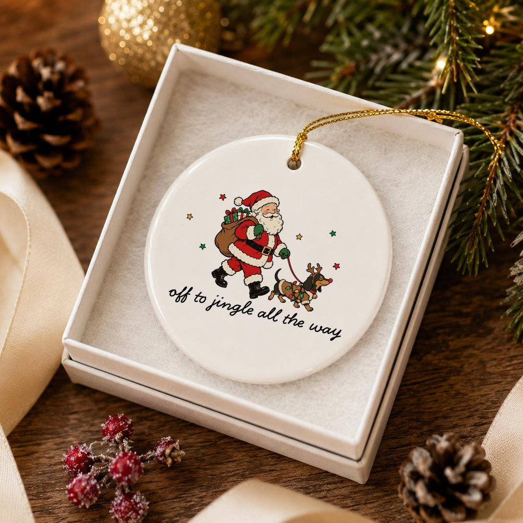 Santa and Reindeer Ceramic Christmas Ornament Gift