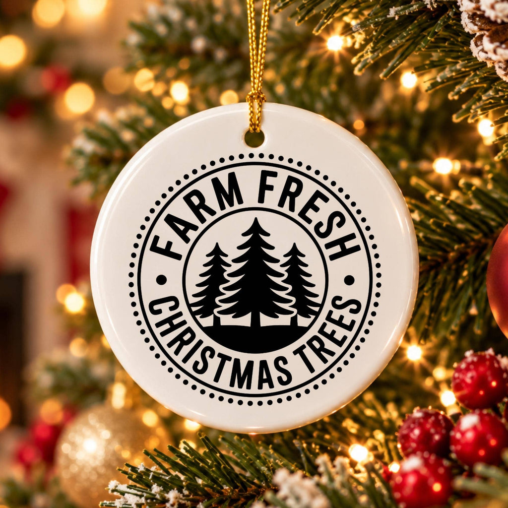 Farm Fresh Pine Trees Rustic Ceramic Ornament with Gift Box