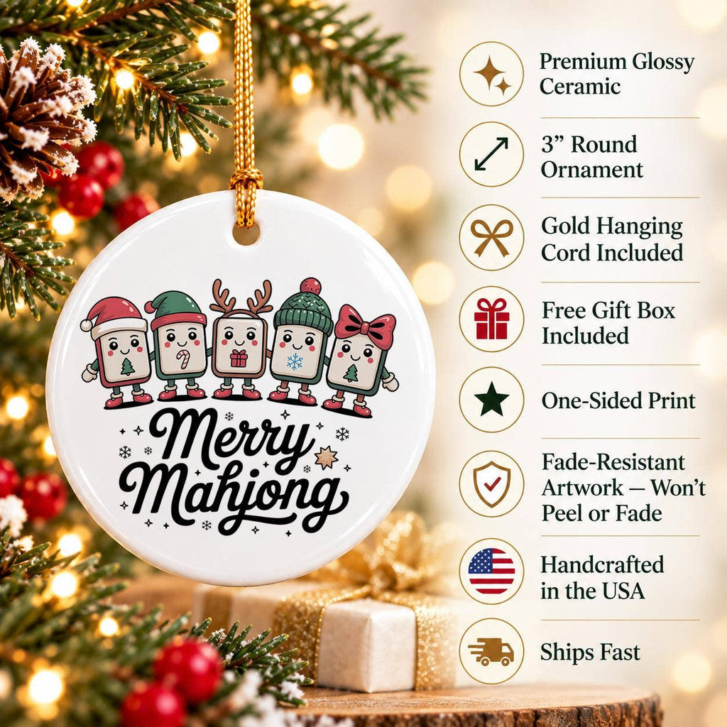 Merry Mahjong Tile Characters Holiday Ceramic Ornament Decor