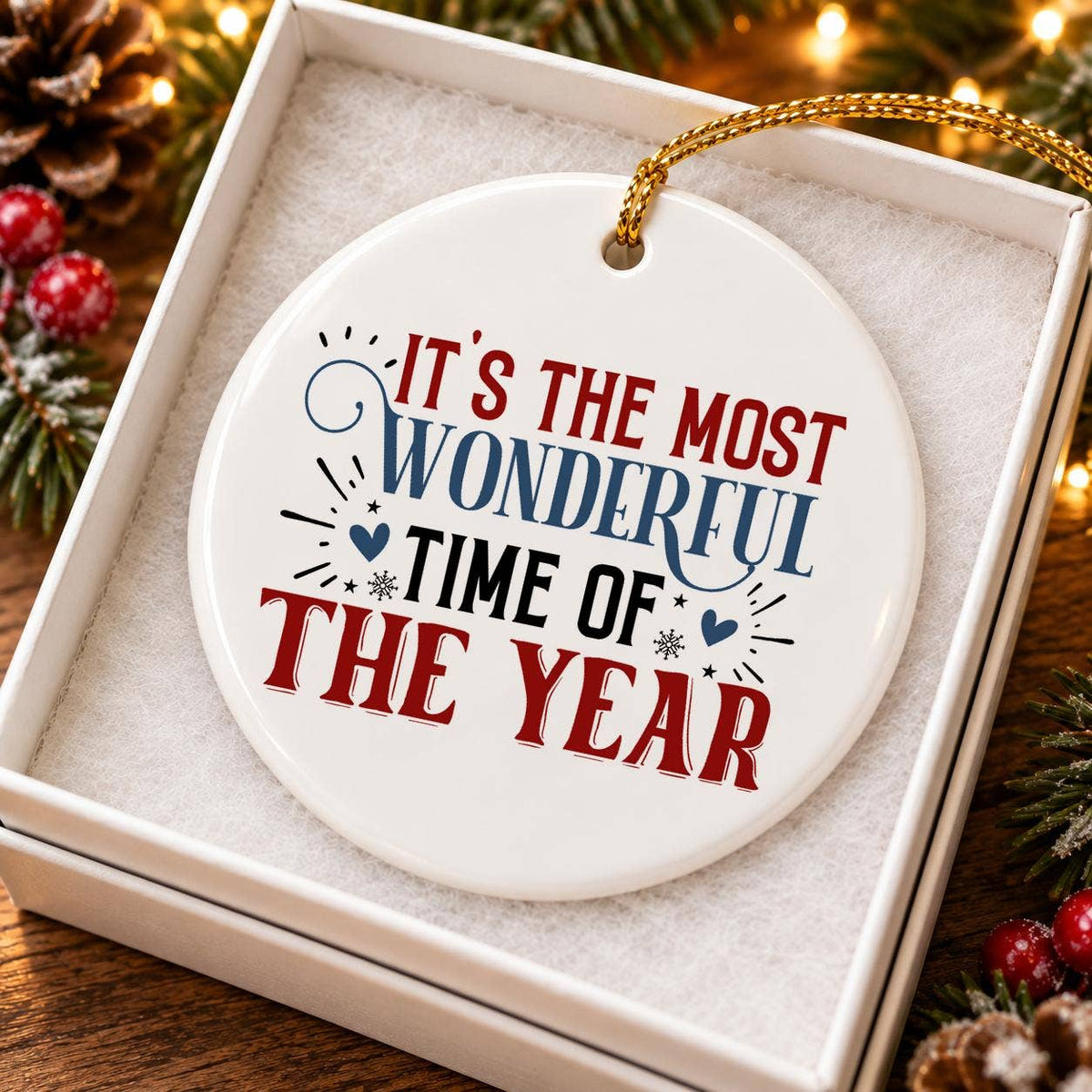 Wonderful Time Ceramic Christmas Ornament Gift Boxed