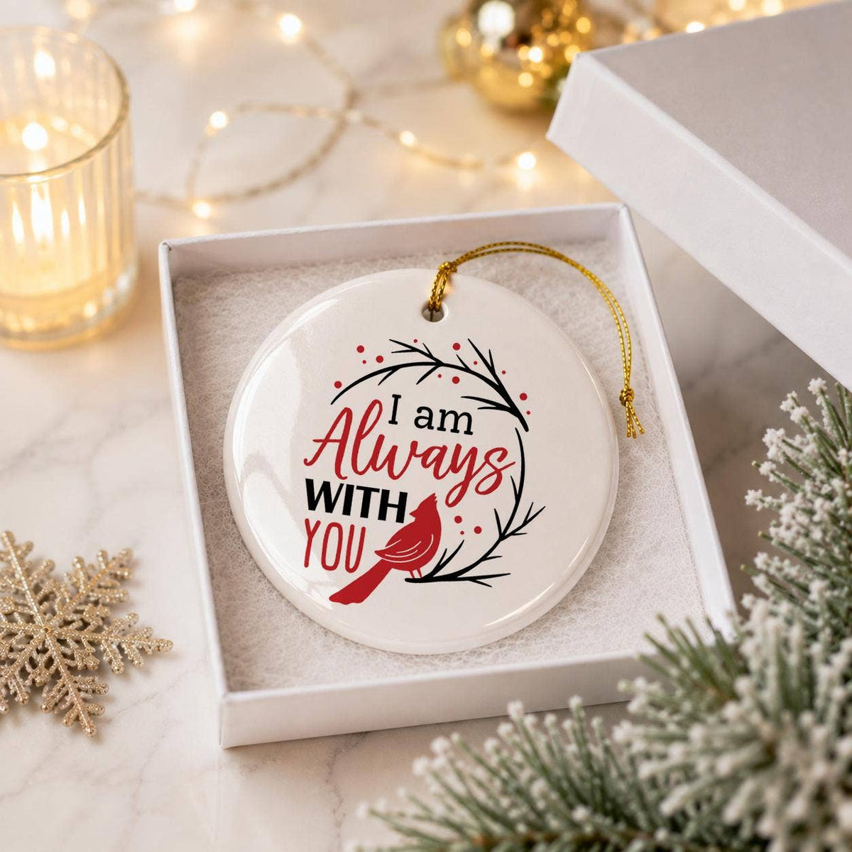 Ceramic Memorial Ornament with Cardinal and Gift Box