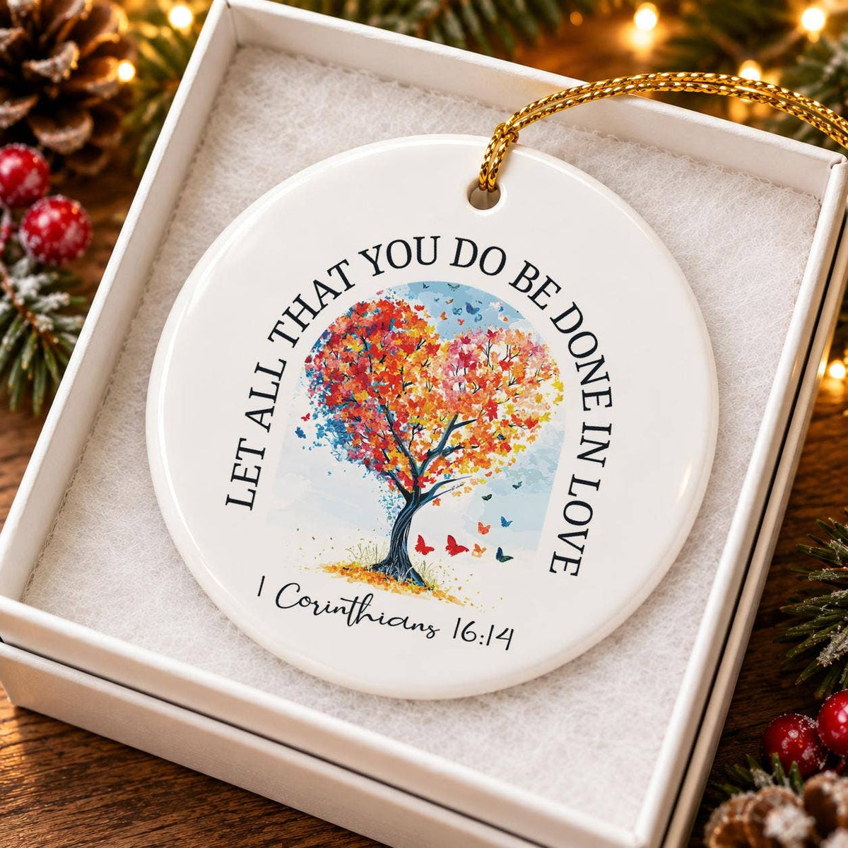 Tree of Love Ceramic Ornament with Heart-Shaped Tree Design