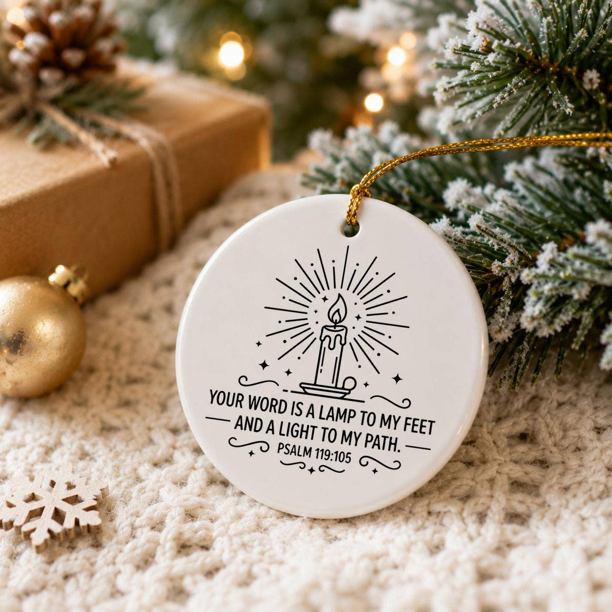 Spiritual Ceramic Ornament - Psalm 119:105 Candle Design