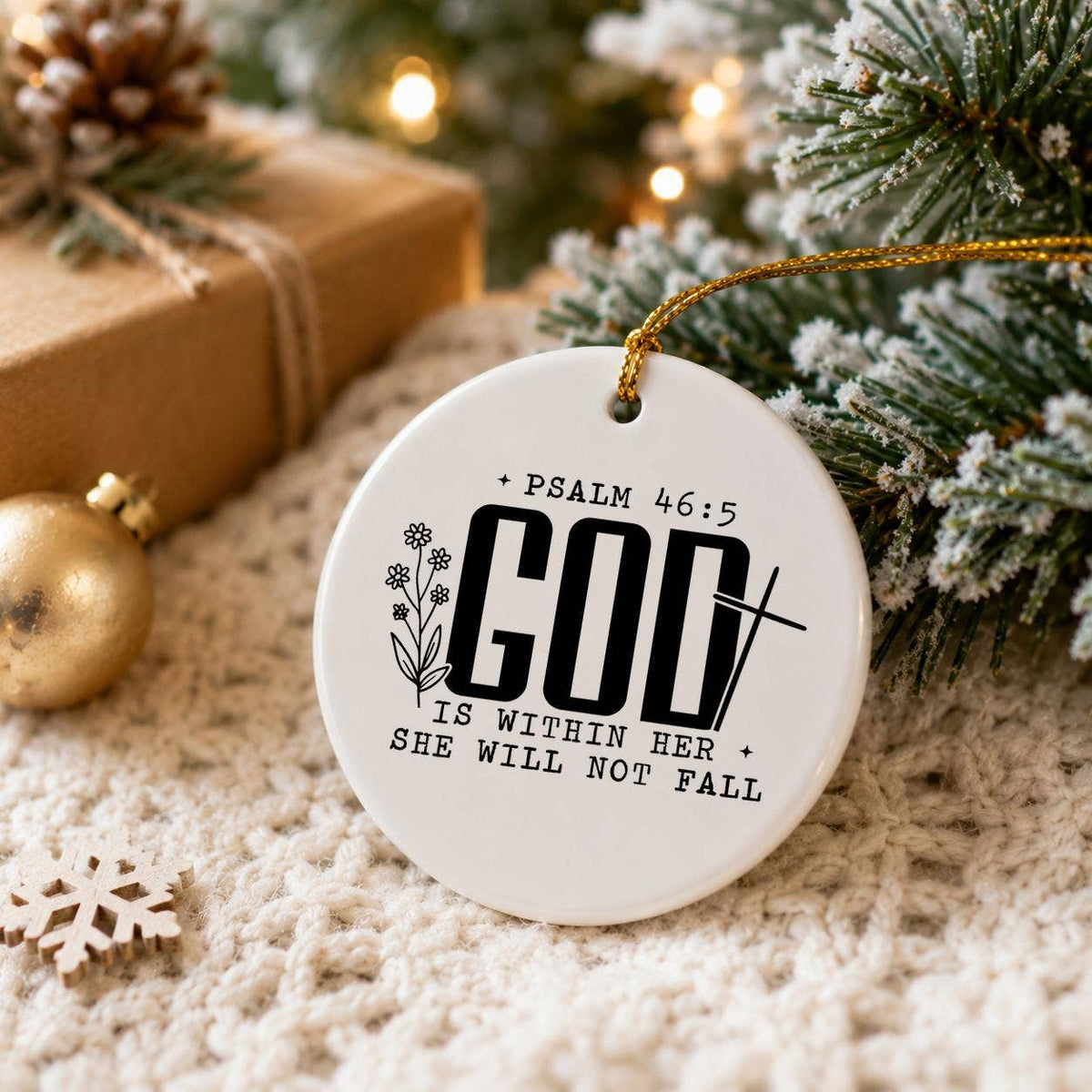 Psalm 46:5 Floral Ceramic Ornament with Cross Gift Box