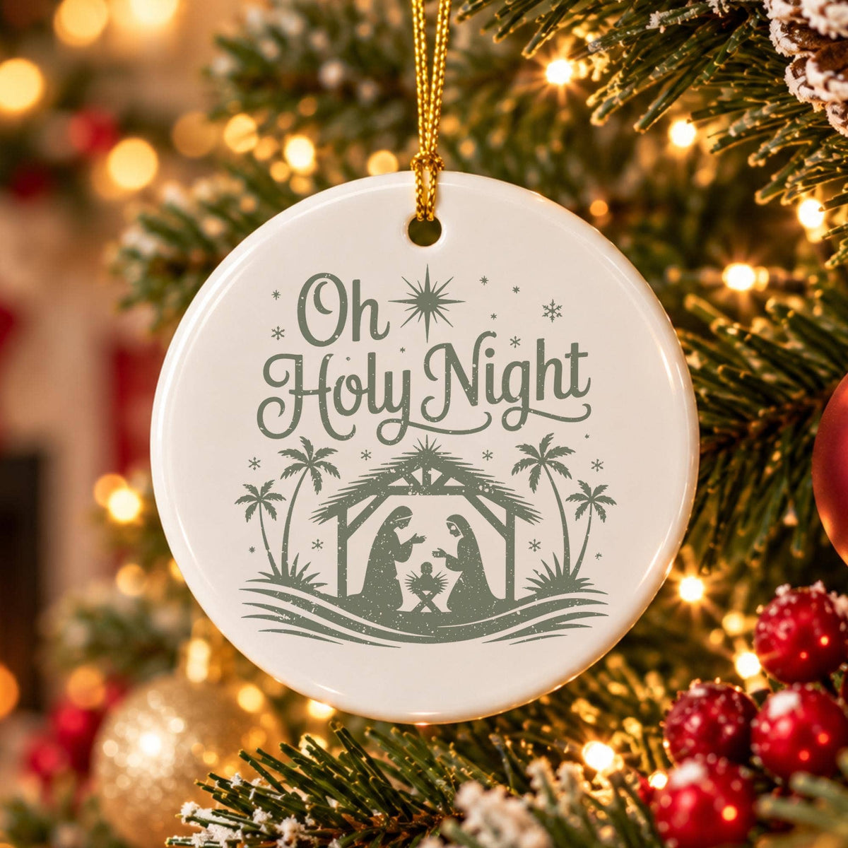 Oh Holy Night Nativity Ceramic Ornament with Mary and Jesus