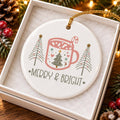 Merry & Bright Ceramic Ornament with Festive Mug & Trees