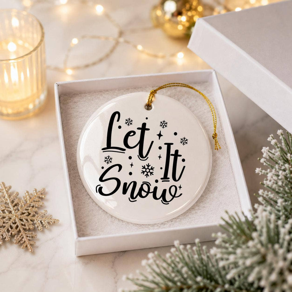 Elegant "Let It Snow" Snowflake Ceramic Ornament with Box