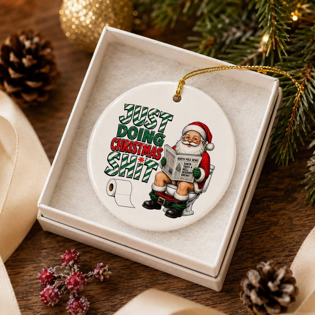 Hilarious Santa Toilet Humor Ornament in Gift Box - Ceramic