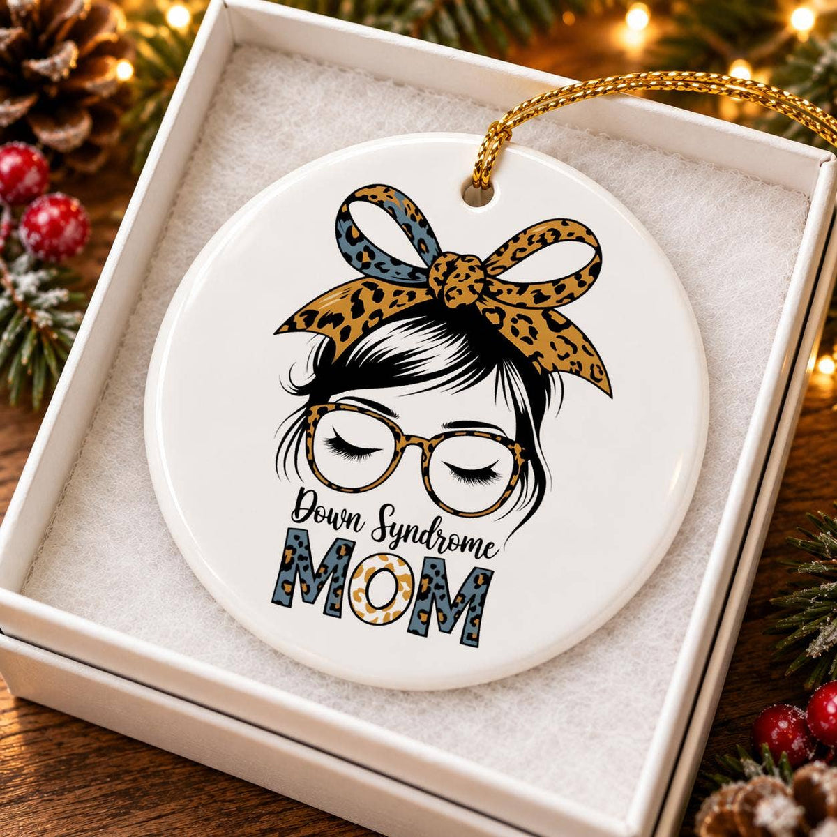 Down Syndrome Mom Ceramic Ornament with Bow - Heartfelt Gift