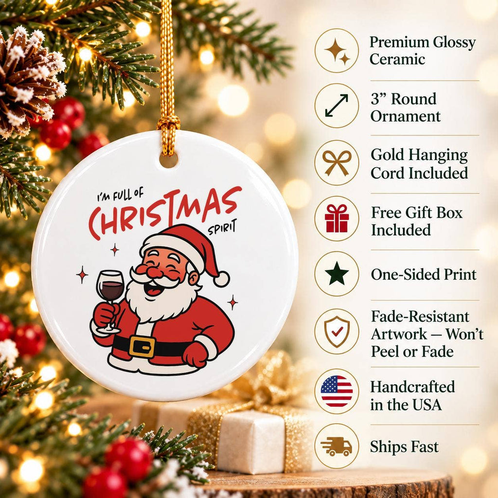 Santa Christmas Spirit Ceramic Ornament with Box