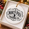 North Pole Ceramic Reindeer Ornament with Festive Typography