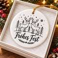 Elegant Ceramic Reindeer Ornament with Frohes Fest Sentiment