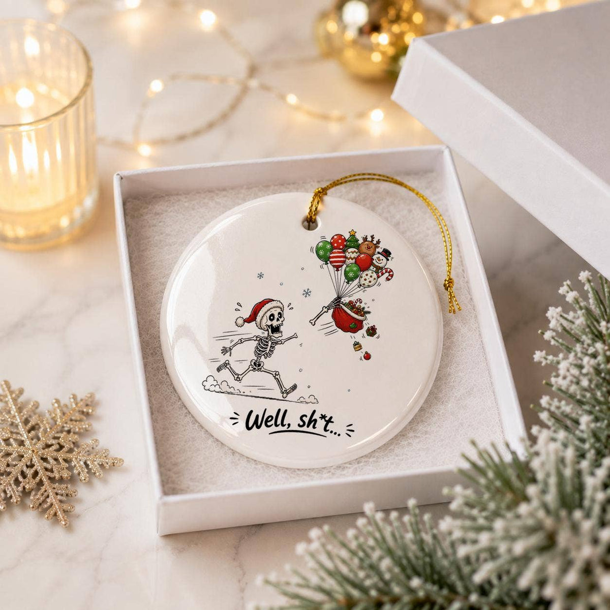 Humorous Skeleton Christmas Ceramic Ornament Gift Box