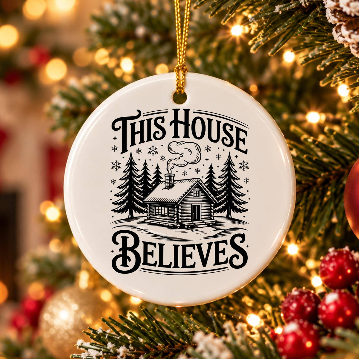 This House Believes Ceramic Ornament with Gift Box - Cabin