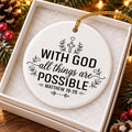 Ceramic Ornament: Cross, Laurel, "With God, All Possible