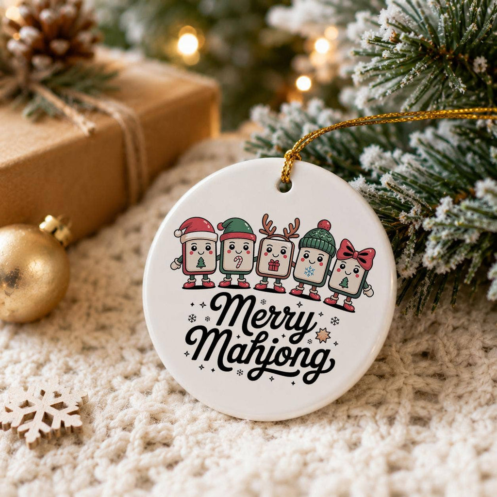 Merry Mahjong Tile Characters Holiday Ceramic Ornament Decor