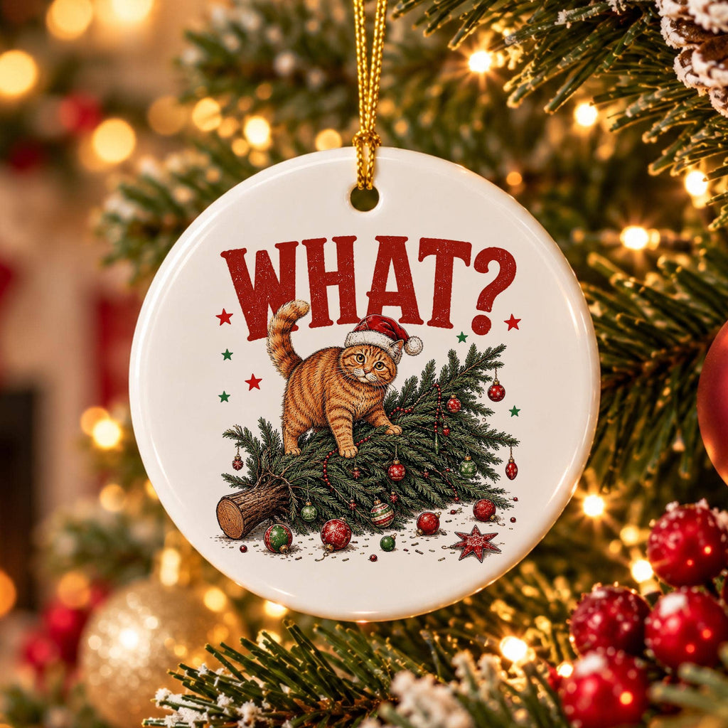 Cat Mischief Holiday Ceramic Ornament with Gift Box