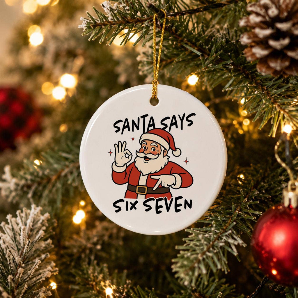 Humorous Santa Claus Hand Gesture Ceramic Christmas Ornament
